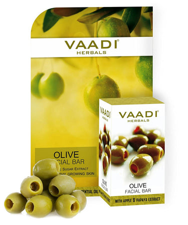 Vaadi Herbals Olive Facial Bar with Cane Sugar Extract, 25g